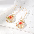Gold Tone Round Pressed Flower Resin Long Hook Earrings in Ten Styles view 3