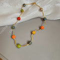 Multicolor Ceramic-Look Bead Wavy Gold Wire Choker Necklace view 6