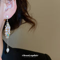Iridescent Crystal Leaf And Pearl Chain Drop Earrings view 4