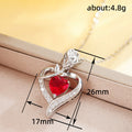 Silver Tone Rose Heart Red Stone Pendant Necklace Pave Frame view 4