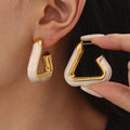 Gold Stainless Steel Triangle Hollow Hoops Pearl Pink Oil Drip view 4