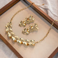 Gold Crumpled Heart Necklace and Earring Jewelry Set view 4