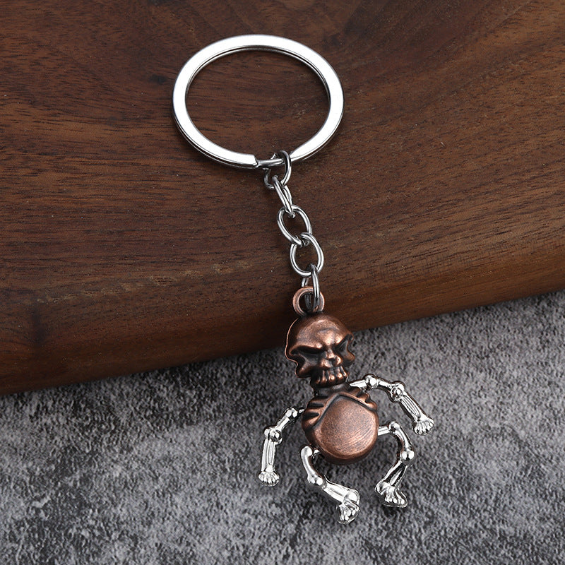 Movable Robot Skull Alloy Metal Keychain Antique Bronze Bag Charm