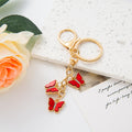 Enamel Triple Butterfly Keychain Gold Tone Metal Bag Charm view 3