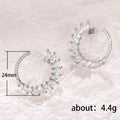 Silver Tone Leaf Hoop Earrings with Marquise Clear Stones view 5