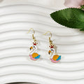 Gold Tone Enamel Flamingo Drop Earrings in Two Colorful Designs view 3