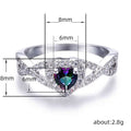 Silver Tone Heart Multicolor Stone Cross Band Ring Sizes 6-10 view 5