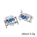 Silver Blue Purple Cluster Stone Huggie Hoop Earrings view 4