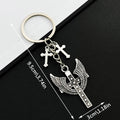 Silver Tone Winged Cross and Small Cross Keychain with Metal Hardware view 1
