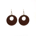 Brown Wood Look Oversized Open Round Disc Hook Earrings view 5