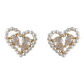 Gold Tone Heart Stud Earrings Pearl Border Teardrop CZ view 5