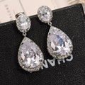 Silver Tone Oval and Teardrop Crystal Earrings Jewelry view 3