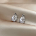 Silver Tone Clear Pave Teardrop Huggie Hoop Earrings view 3