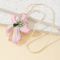Beaded Pink Flower Charm Pendant with Rhinestone Accents view 4