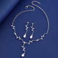 Black Silver Tone Branch Vine Teardrop Crystal Two Designs Metal Necklace and Earring Set view 4