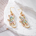 Cat Silhouette Pressed Flower Resin Earrings Gold 4 Poses view 2