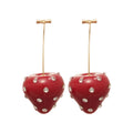 Red Crystal Studded Strawberry Long Bar Drop Earrings view 5