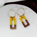 Rectangular Wood and Resin Hoop Drop Earrings in Eight Colors view 5