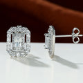 Silver Openwork Rectangle Halo CZ Stud Earrings Alloy view 3