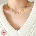 Gold Multicolor Enamel Daisy Flower Charm Collar Necklace view 3