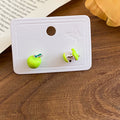 Bright Green Apple Stud Earrings With Tiny Leaf Details view 6