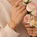 Gold Daisy Shell Open Soft Wire Cuff Bangle Bracelet view 1