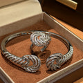 Twisted Pavé Crystal Open Bangle And Matching Knot Rings view 4