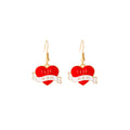 Red Mother's Day Motif Gold Tone Long Hook Earrings view 5