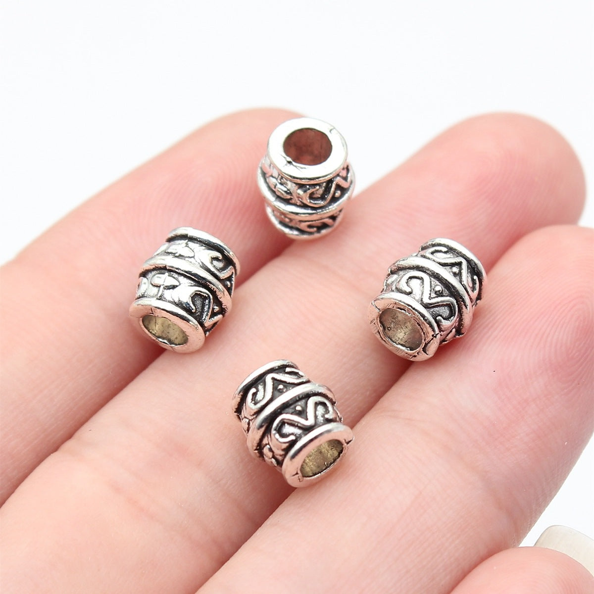 8.1x7.7x7.7mm 1.1g Antique Silver Zinc Alloy Carved Round Large Hole Spacer Beads for DIY Bracelet Jewelry