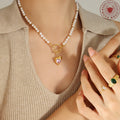 Pearl Strand Toggle Clasp Heart Zircon Pendant Necklace view 4
