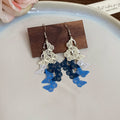 Pink And Blue Butterfly Leaf Tassel Hook Earrings Jewelry Pair view 7