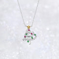 Silver Tone Multicolor Crystal Christmas Tree Necklace view 1