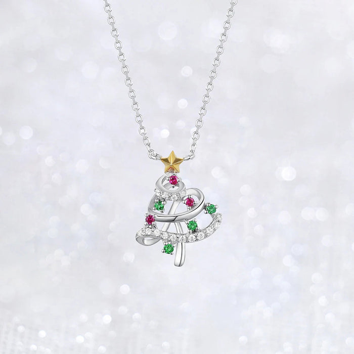 Silver Tone Multicolor Crystal Christmas Tree Necklace