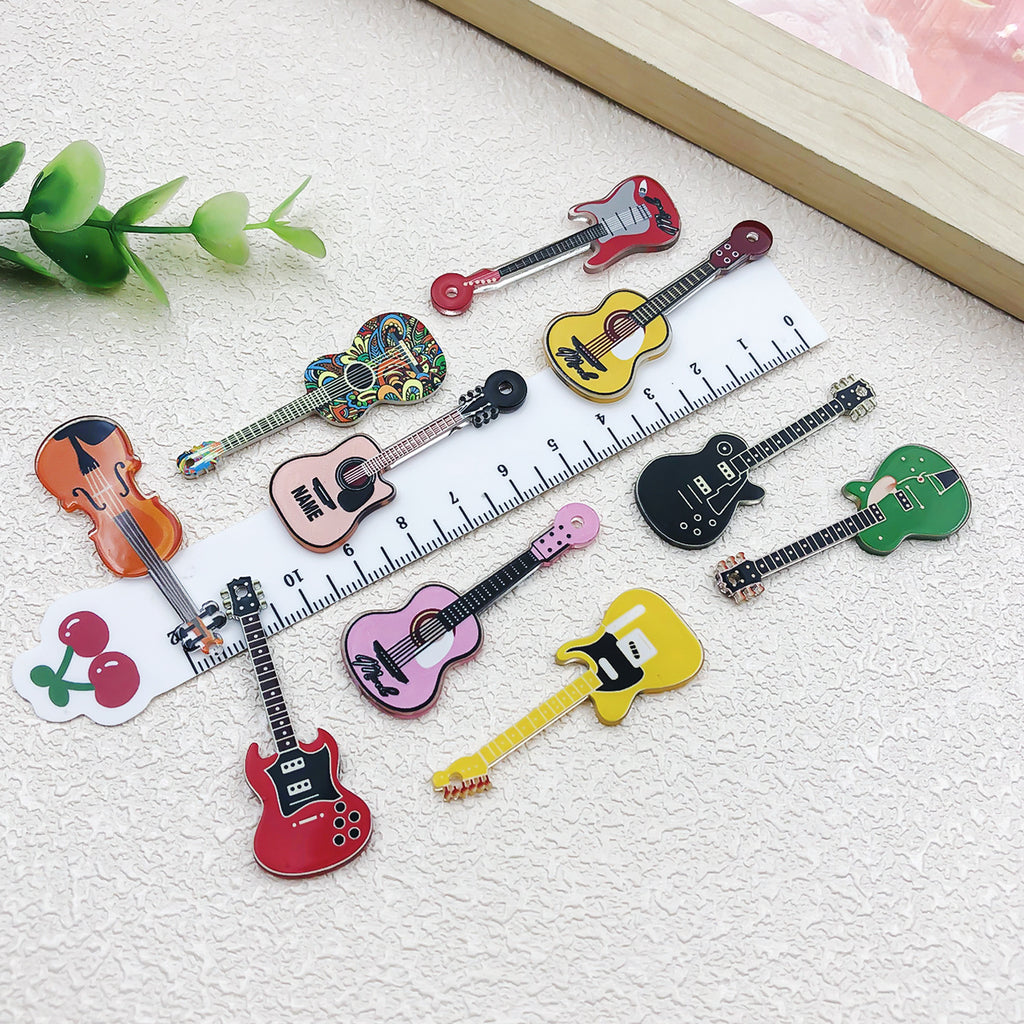 Acrylic Double Sided Vintage Guitar Charm Pendant for DIY Necklace Keychain