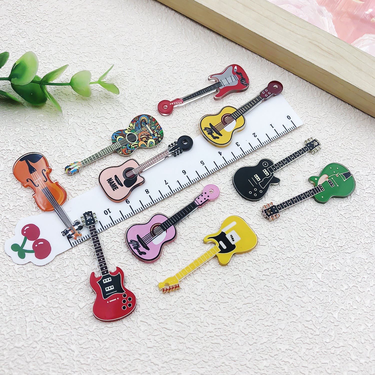 Acrylic Double Sided Vintage Guitar Charm Pendant for DIY Necklace Keychain