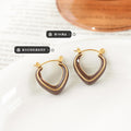 Brown Enamel V-Shape Hoop Earrings Gold Steel Tone view 2