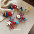 Red Blue Flower Leather Bow Bead Duckbill Hair Clip view 2