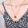 Gold Steel Round Rope Frame Red Turquoise Tiger Eye Necklace Studs view 1