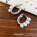 Silver Pearl Cluster Huggie Hoop Earrings for Everyday Styling view 4
