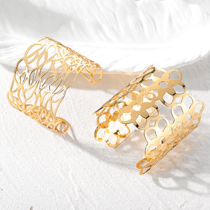 Wide Openwork Cuff Bracelet in Floral or Irregular Cutout Design, Gold-Tone Alloy