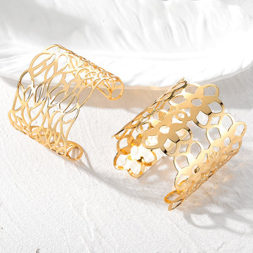 Gold Tone Wide Openwork Cuff Bracelets in Two Designs