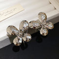 Hammered Metal Flower Stud Earrings in Silver Tone view 6