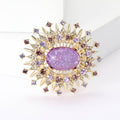 Gold Sunburst Cracked Glass Oval Rhinestone Brooch Pin view 2