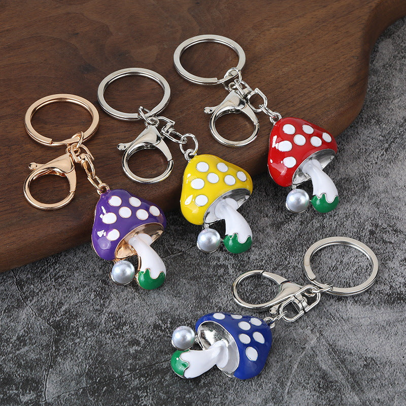 Colorful Mushroom Enamel Keychain Small Metal Bag Charm and Gift