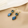 Gold Fox Blue Crystal Drop Earrings Teardrop Dangle view 4