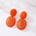 Six Color Raffia Wrapped Double Oval Statement Earrings view 7