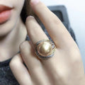 Oversized Champagne Pearl-Like Statement Ring In Two Metal Tones view 3