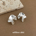 Silver Sculptural Folded Geometric Stud Earrings Polished view 1