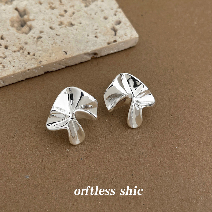 Silver Sculptural Folded Geometric Stud Earrings Polished