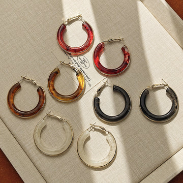 Black and Brown Translucent Oversized Chunky Hoop Earrings